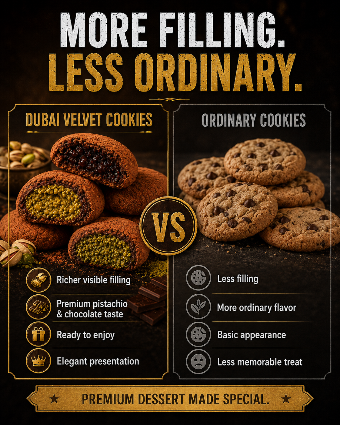 ๐ช **Dubai Velvet Cookies - ๐๐ Premium Pistachio Dark Chocolate & Uji Matcha Cookies**