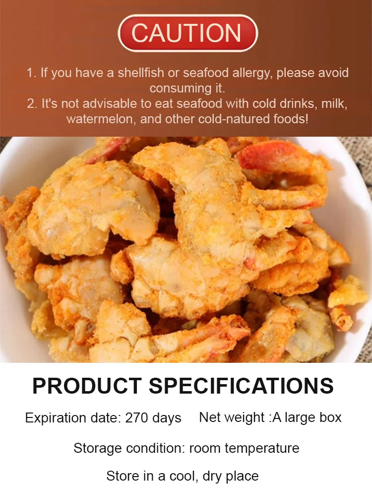 Crispy crab allergy caution and storage information