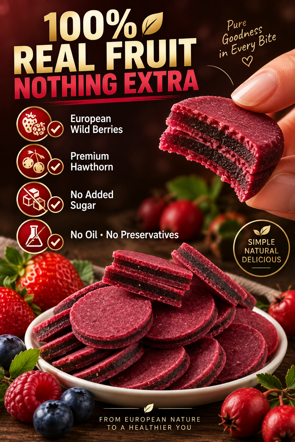 💙 European Wild Berry & Hawthorn Fruit Bites – ❤️ Supports Heart Health, 🌿 Healthy Digestion, ✨ Antioxidant Defense & ⚡ Daily Vitality