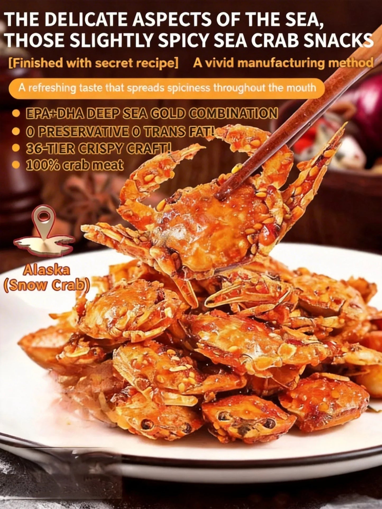 Spicy crispy whole crab snack served on a plate