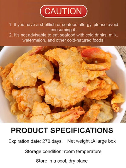 Crispy crab allergy caution and storage information
