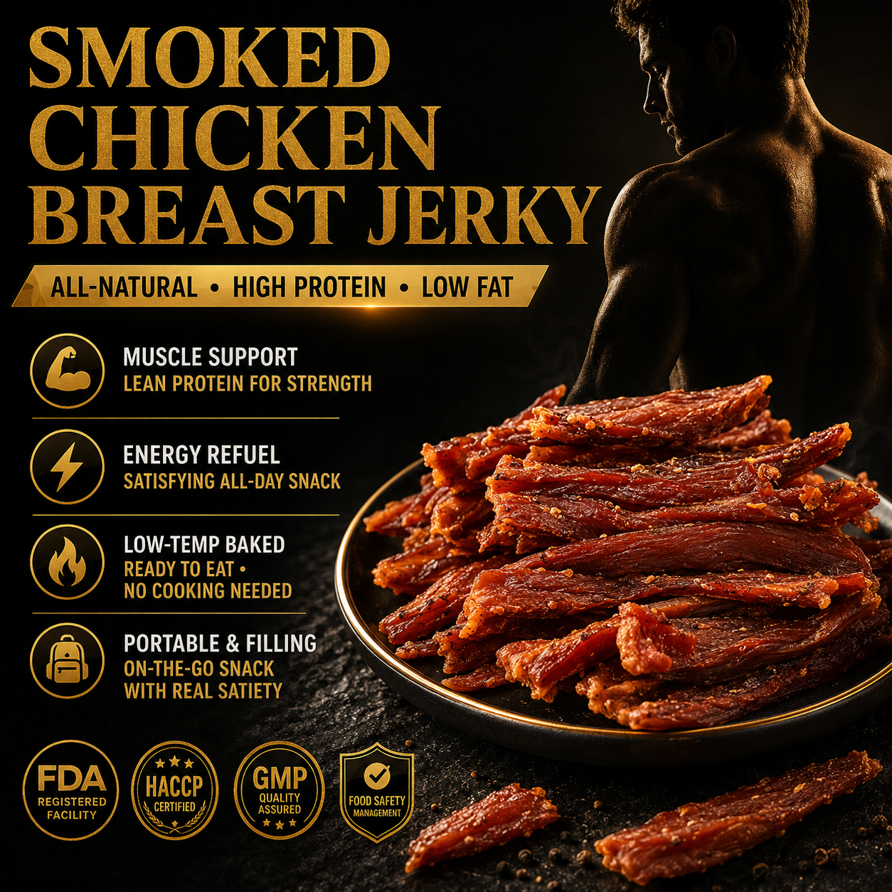 🔥All-Natural Smoked Chicken Breast Jerky — High-Protein, Low-Fat Snack for Muscle Support, Everyday Energy & Healthy