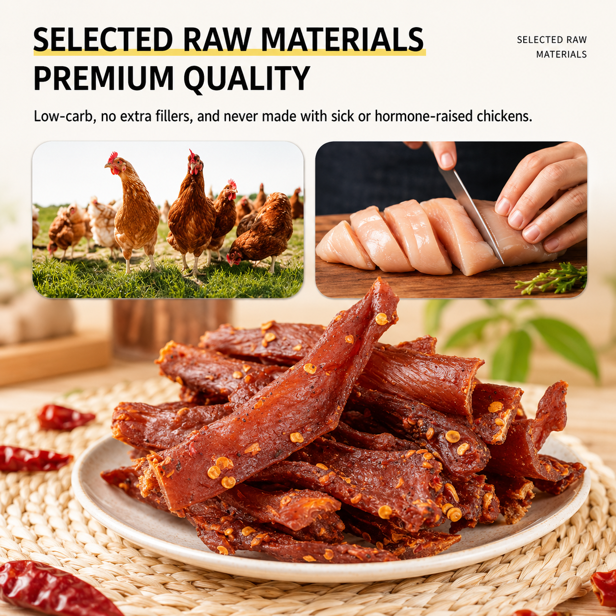 🔥All-Natural Smoked Chicken Breast Jerky — High-Protein, Low-Fat Snack for Muscle Support, Everyday Energy & Healthy