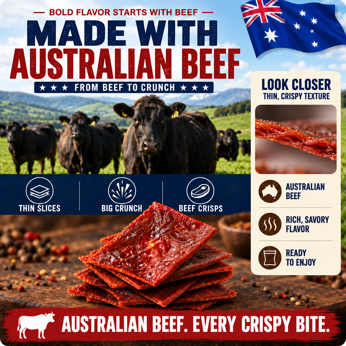 🥩100% Australian Grass-Fed Beef Crisps, Packed with Premium Protein-LMQ