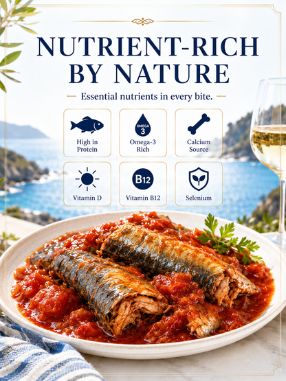 🌊 Premium Galician Rías Baixas Wild Sardines in Tomato Sauce 🐟 | High Protein 💪 | Omega-3 ❤️ | Vitamin B12 ⚡ | Selenium 🛡️